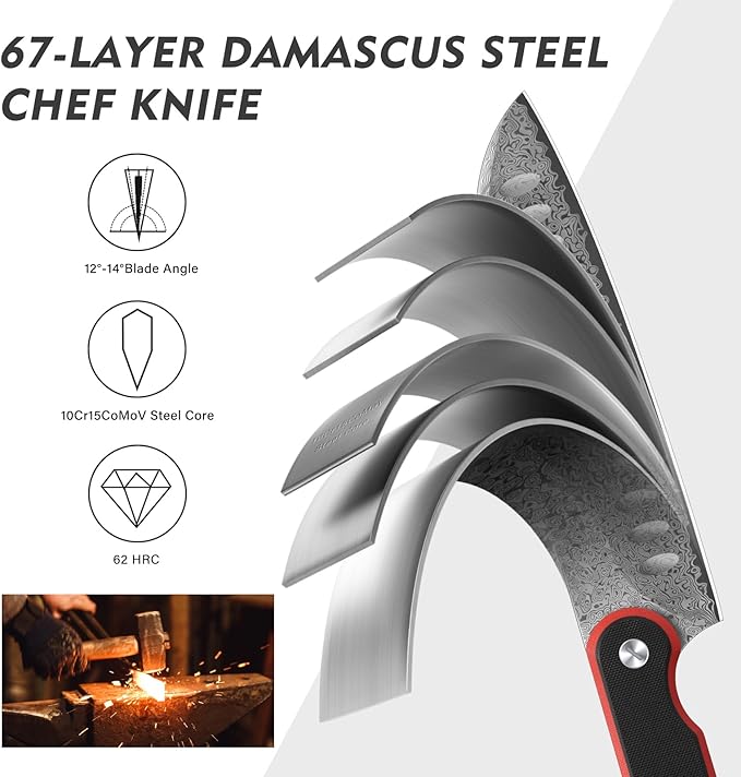 Santoku Knife 7 Inch, 67-Layer Damascus Steel Chef Knife with G10 Handle