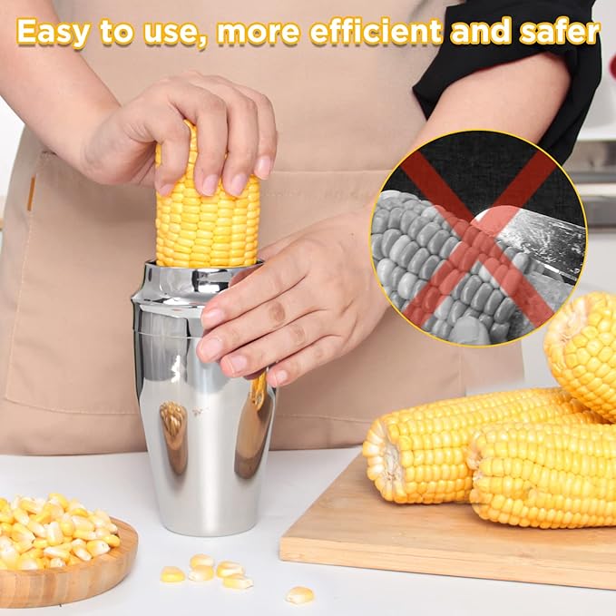 YYP Corn Cutter Peeler, Corn Cob Stripper with Cup [No Splatters or Mess], 304 Stainless Steel Corn on the Cob Remover Kitchen Tool, Corn Kernel Shucker Separator Slicer with Serrated Sharp Blade