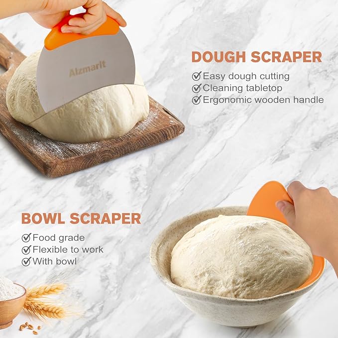 Alzmarlt 9-Inch Round & 10-Oval Bread Banneton Proofing Basket - Set of 2, Sourdough Baking Supplies with Bread Knife & Silicone Sling