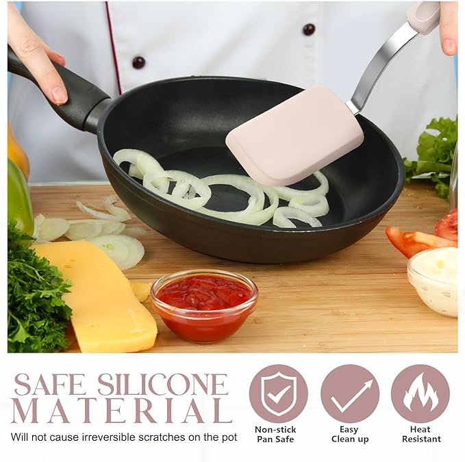Yetene 2 Pcs Mini Silicone Cookie Brownie Spatula,Solid Flat,Khaki