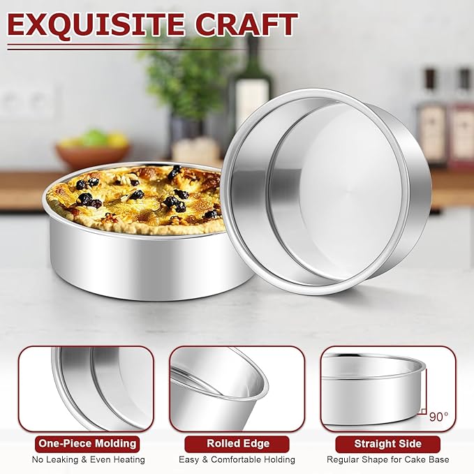 LIANYU 6 Inch Cake Baking Pan Set of 4, Stainless Steel Round Cake Bake Pan