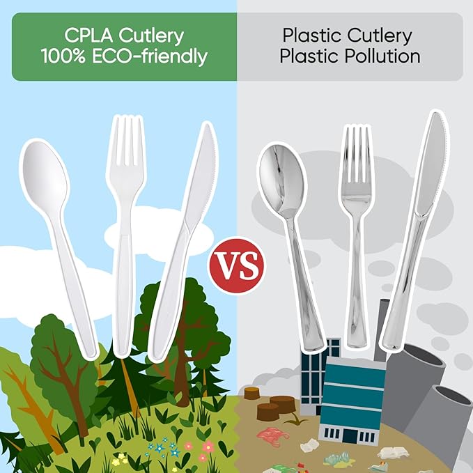 ECOLipak 350 Pcs Compostable Cutlery Set 150 Forks 100 Spoons 100 Knives