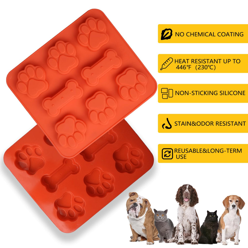 SAGOOITS 2 Pack Puppy Dog Paw and Bone Shaped 2 in 1 Silicone Molds, Reusable Non-Stick Ice Cube Trays & Candy Chocolate Molds for Homemade Dog Treats, Pudding & Baking Biscuit(Red Purple)