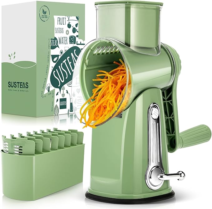 SUSTEAS Rotary Cheese Grater 5 Blades,Kitchen Mandoline Vegetable Slicer