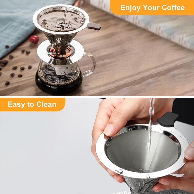 NKOVE Pour Over Coffee Dripper Stainless Steel Reusable Filter Coffee Maker