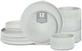 Stone Lain Bao 12-Piece Dinnerware Set Stoneware, Plates and Bowls Set, Dishwasher and Microwave Safe, Dish Set for 4, Blue-Grey