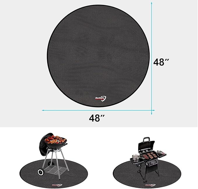 DocSafe 48" Round Fire Pit Mat, 4-Layer Fireproof Under Grill Mat Heat Insulated Indoor Fireplace Pad Protector for Decks,Patios,Grass,Solo Stove Bonfire, Reusable Oil-Proof and Waterproof, Black