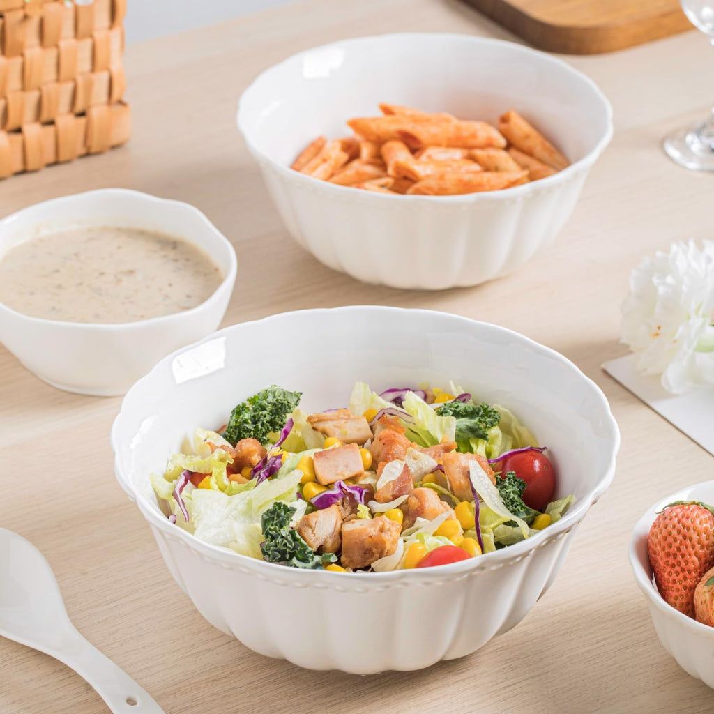 HOMBENE White Porcelain Fruit Bowls, 4.7 Inch Serving Bowls,Ice Cream Bowl, Kitchen Bowl Set, Microwave and Dishwasher Safe, Set of 6