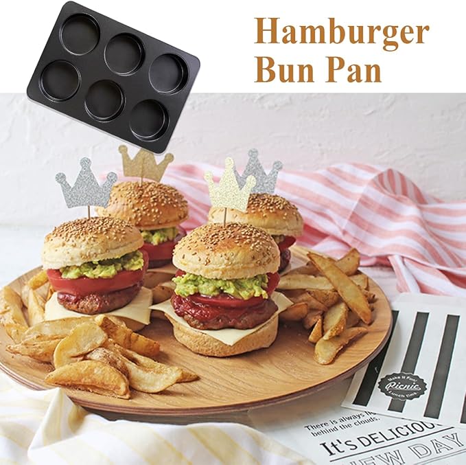 Elesinsoz 2 Pcs English Muffin Pans, 3.6 Inch Non-Stick 6 Cup Straight Side Cupcake Pan, Hamburger Bun Pan for Baking Muffin Egg Sandwich Frittata Cinnamon Roll (Lid NOT Included)