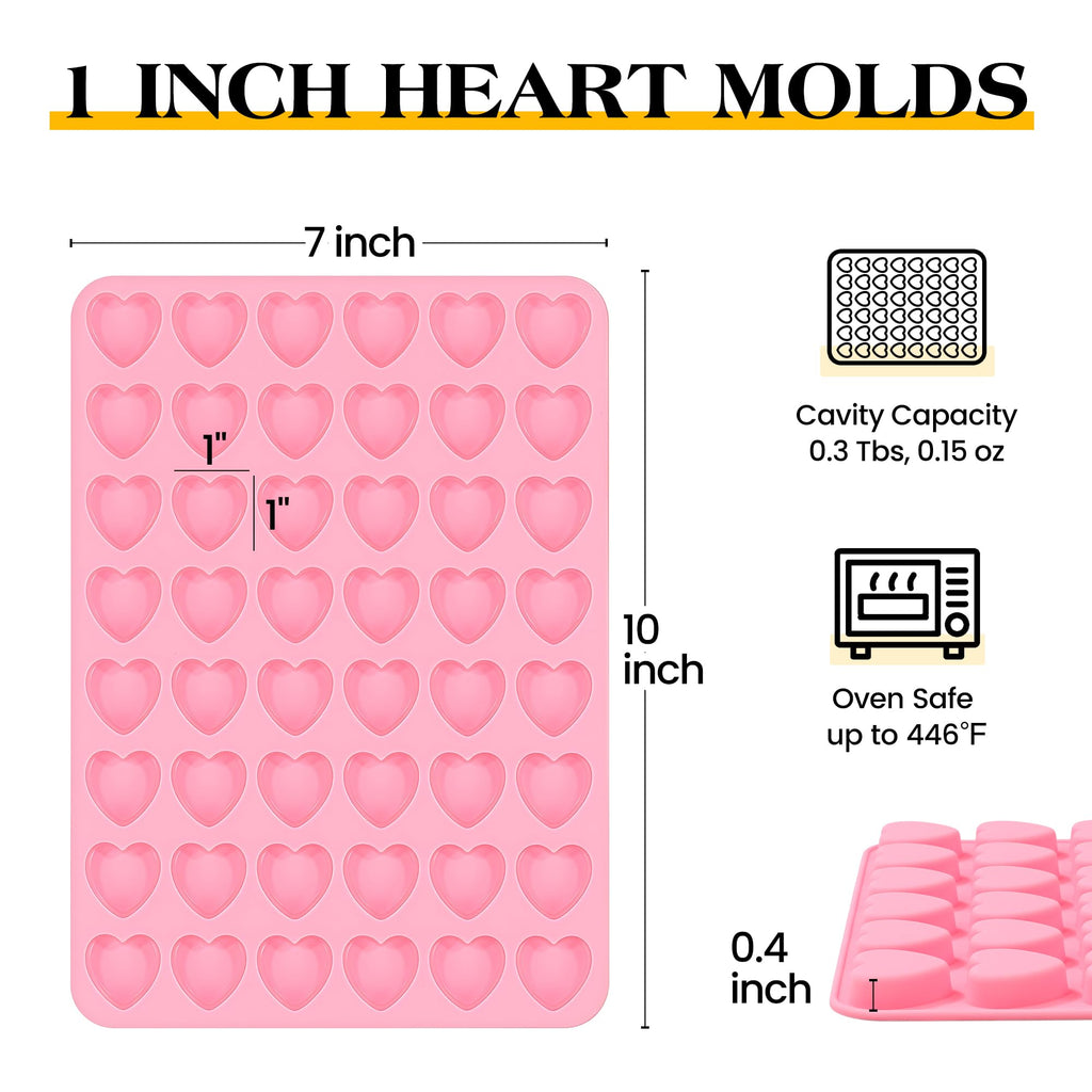 AOTASO 1 Inch Mini Heart Shaped Silicone Molds for Chocolate, Candy, Gummy, Soap (Set of 2, Pink)