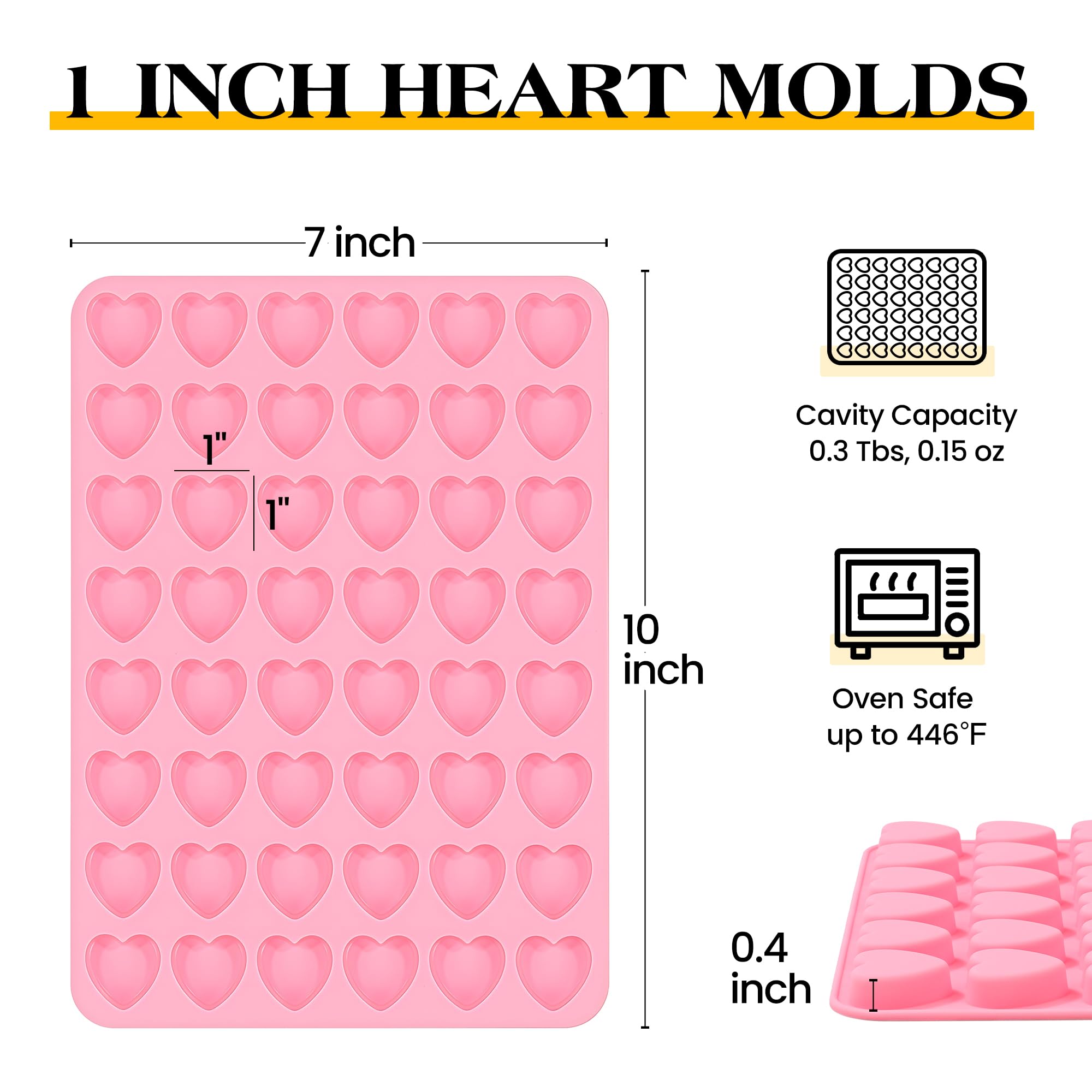 AOTASO 1 Inch Mini Heart Shaped Silicone Molds for Chocolate, Candy, Gummy, Soap (Set of 2, Pink)