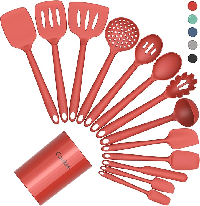 Coukre Silicone Kitchen Cooking Utensils Set, Heat Resistant, 14-Piece