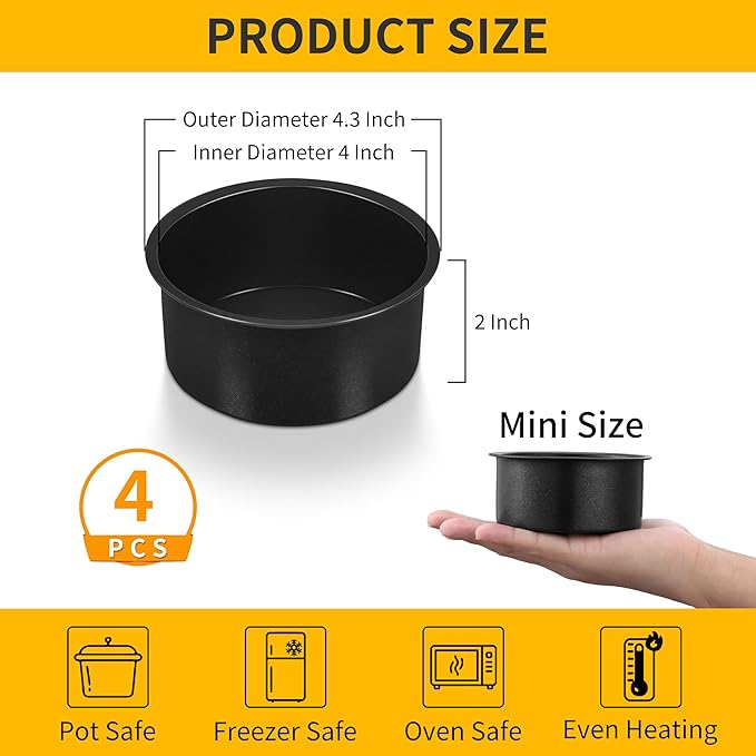 P&P CHEF 4 Inch Cake Pan Set, Non-stick Baking Pans for Cake, 4Pcs