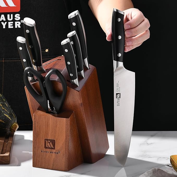 Klaus Meyer Stahl 8-Piece German Steel Kitchen Knife Block Set (Black)