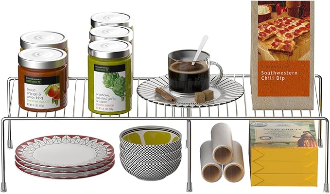GEDLIRE Kitchen Cabinet Expandable Shelf Organizers Set of 6, Adjustable Metal Wire Pantry Storage Shelves, Plate Dish Organizer Rack for Cabinets, Cupboard, Counter, Freezer, Countertop, Chrome