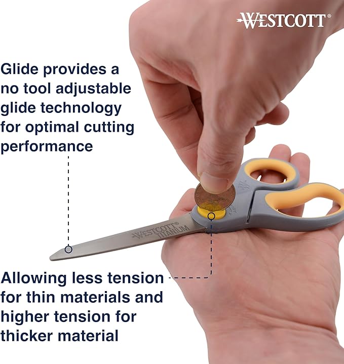Westcott 8” Titanium Bonded Scissors with Adjustable Glide and Soft Handle, 2-Pack- Durable Multipurpose Scissors for Office, Home, and School Use, Sharp Precision Blades for Everyday Cutting