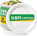 Joyborn Heavy Duty Compostable Paper Plates 9 Inch, White, 125 Pack