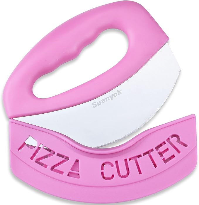 Suanyok Pizza Cutter Stainless Steel Rocker Blade with Cover(Pink)