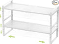 Jojocross Expandable Stackable Aadjustable Shoe Rack Pantry Shelf for Kitchen Cabinets Counter Shelves Countertop Cupboard Storage Solution,Sturdy Heavy-Duty Metal Construction(2Packs/White/Large)