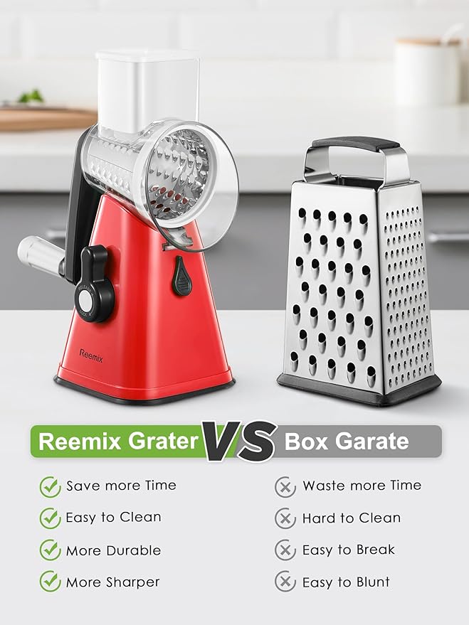 Rotary Cheese Grater with Handle, Reemix Vegetable Cheese