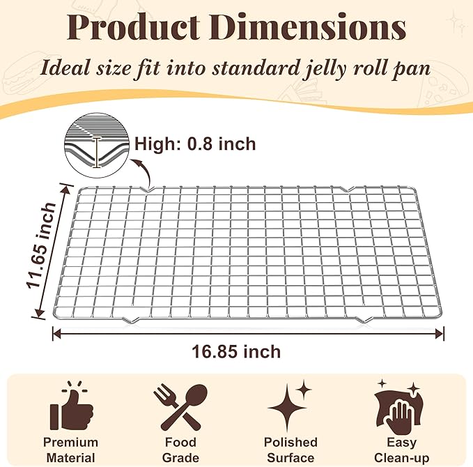 Cooling Racks for Cooking and Baking - 2 PCS 11.65" x 16.85" Grid Wire Baking Rack for Oven Cooking, Baking, Grilling, Roasting - Dishwasher Safe Bacon Rack - Fits Half Sheet Cookie Pan