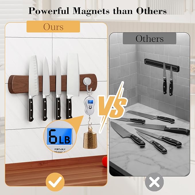 Swaitee Magnetic Knife Holder for Wall, 24 Inch Large Acacia Wood Magnetic Knife Strip, Kitchen Storage Organizer, Fridge Side Mount, Housewarming Gifts for New Home