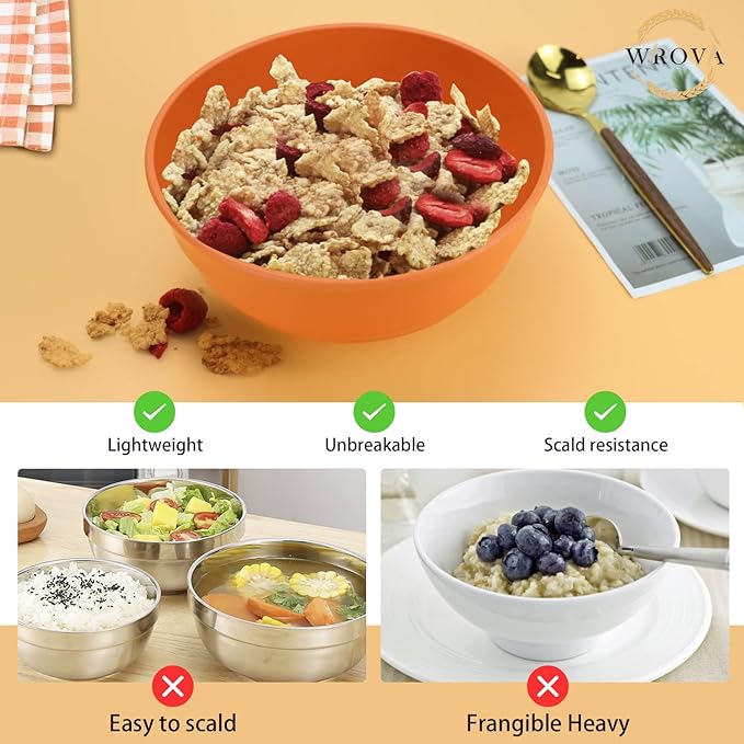 Wrova Wheat Straw Bowls Set 60 OZ Unbreakable Large Cereal Bowls Set of 6 Microwave and Dishwasher Safe Bowls Big Bowls for Eating BPA Free Soup Bowl for Serving Oatmeal and Salad Orange