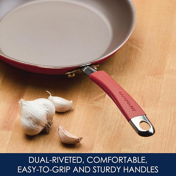 Rachael Ray Cucina Nonstick Cookware, Cranberry Red Pots and Pans Set, 12-Piece