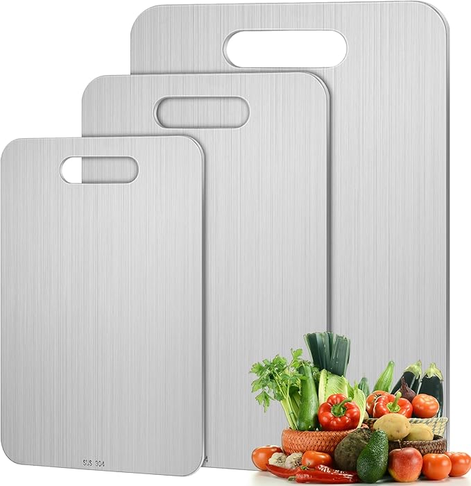 Yaocom 3 Pcs Stainless Steel Cutting Board for Kitchen 304 Steel Chopping Dishwasher Safe Metal Cutting Board Set for Kitchen Meat Fruit Vegetable (13.4"x9",11.8"x7.9",9.5"x6")