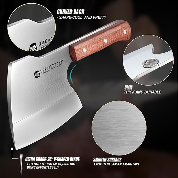 Dream Reach Meat Cleaver Knife - Heavy Duty Stainless Steel Hand Forged