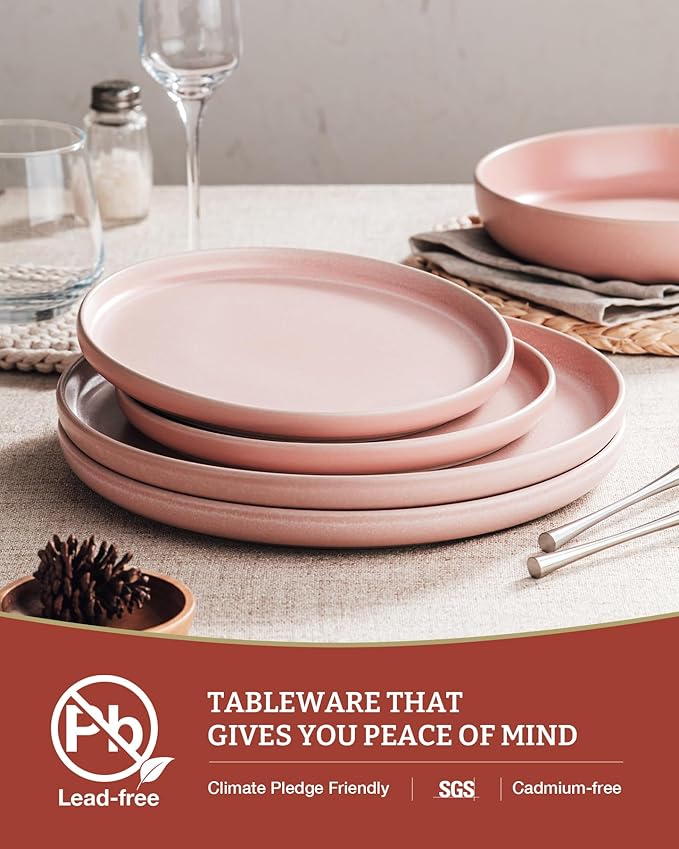 Famiware Milkyway 12-Piece Stoneware Dinnerware Set, Light Pink