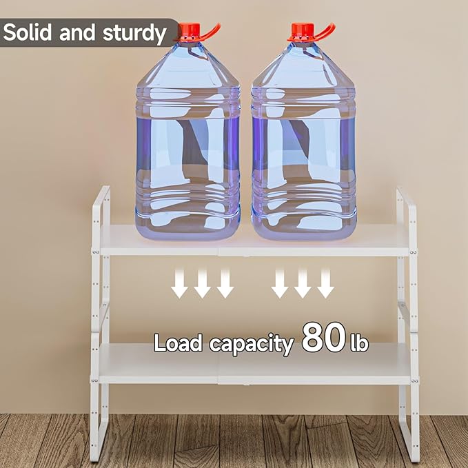 jkxoo Expandable Cabinet Shelf Organizer, 16.5"~27''L, White