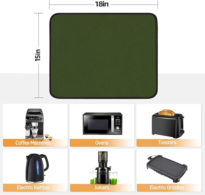 Amerbro 2 PCS Heat Resistant Mats for Countertop Air Fryer, 18x15in, Green