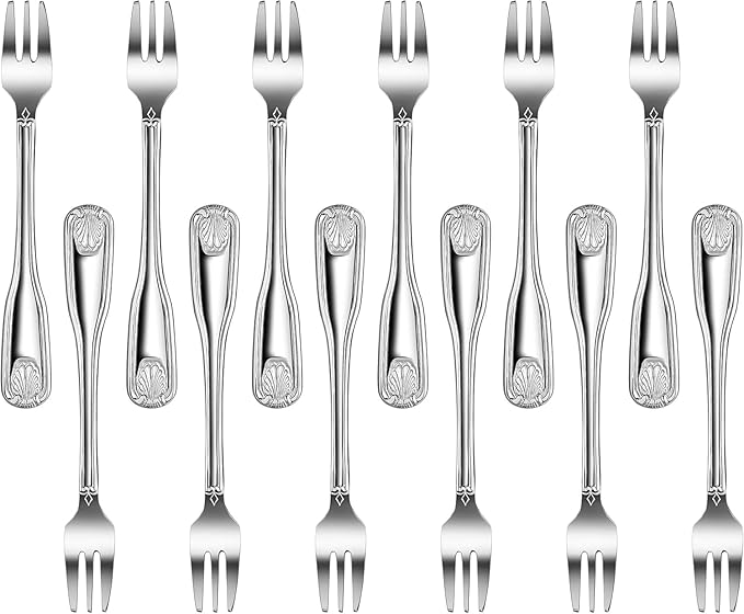 New Star Foodservice Shell Pattern 18/0 Stainless Steel Oyster Fork, 6-Inch, Set of 12, Commercial Grade
