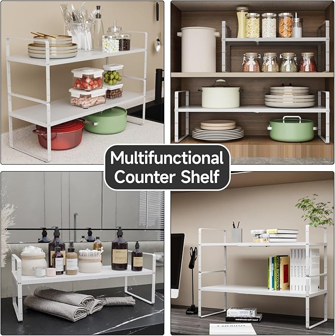 jkxoo Expandable Cabinet Shelf Organizer, 16.5"~27''L, White