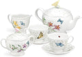 Lenox Butterfly Meadow Porcelain Teapot and Tea Cup Set, 9-Piece, 48oz