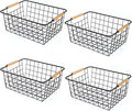 Wire Basket 4 Pcs Metal Wire Storage Basket with Wooden Handles for Pantry