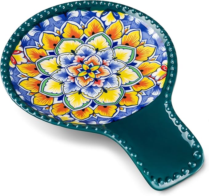 vancasso 7.7 Inch Ceramic Spoon Rest, Bohemian Stove Top, Green