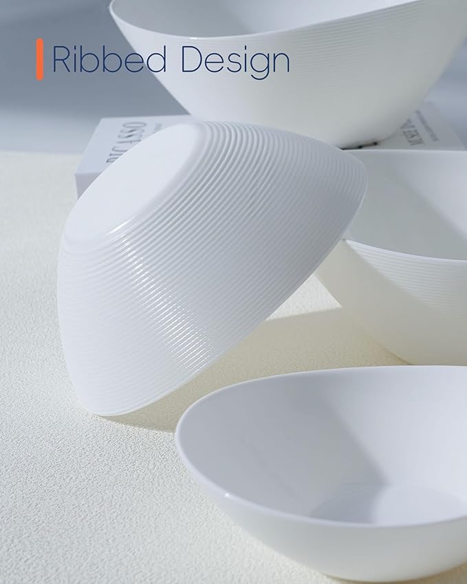 LaGlint 12 OZ Ice Cream Bowl Set of 6, 6 Inch White Opal Glass