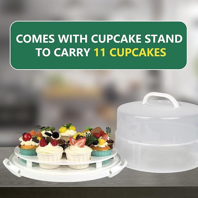 Tmrioplep 12 Inch Cake carrier Container with Lid and Handles Includes Insulated Bag for Safe Transportation of Buttercream Doesn't Melt Easy for Cakes, Pies and Cupcakes (Green)
