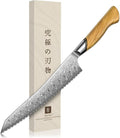 TIVOLI Damascus VG10 Serrated Bread Knife with Olive Wood Handle, Gift Box