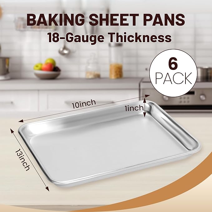 BIEAMA 6 Pack Quarter Size Aluminum Baking Sheet Pan, 13" × 10"