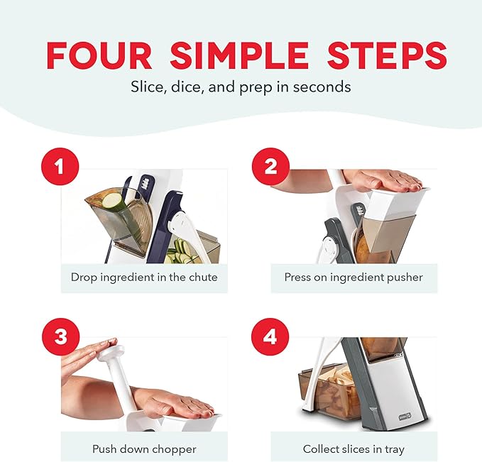 Dash Safe Slice® Mandoline - Compact, Foldable Food Slicer - Slice, Dice, Julienne & More - Perfect for Quick Food Prep - Recipe Guide Included - Cool Grey