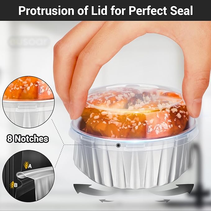 EUSOAR Muffin Cupcake Liners for Baking, 50pcs 5oz 125ml Disposable Ramekins, Aluminum Foil Muffin Liners Cups with Lids, Disposable Aluminum Foil Cupcake Baking Cups Holders Cases Boxes Pans with Lid