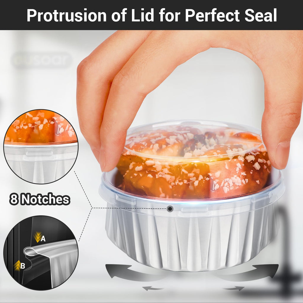 EUSOAR Aluminum Foil Baking Cups, 400pcs 5oz Disposable Mini Ramekins Cupcake Liners with Lids for Baking, Dessert Containers Aluminum Cheesecake Pan Creme Brulee Cup for Oven-Silver