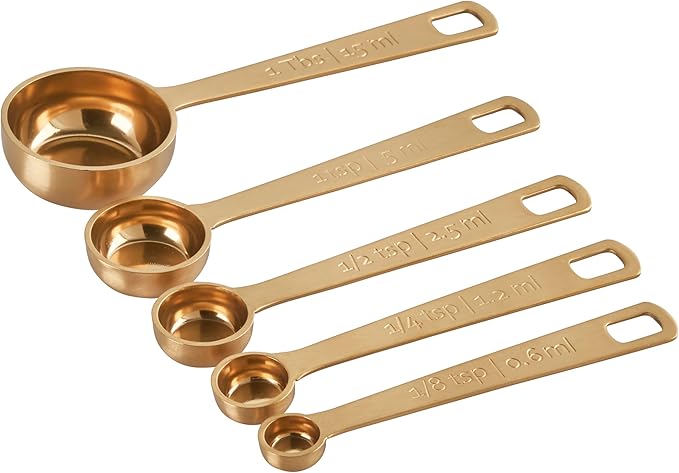 Le Creuset Stainless Steel Measuring Spoons, Gold Finish, Set of 5