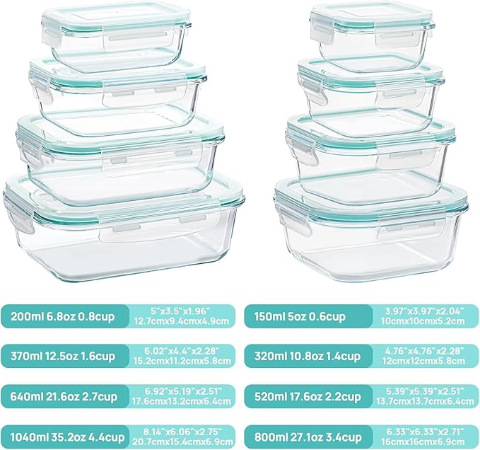 Vtopmart 8 Pack Glass Food Storage Containers with Airtight Lids