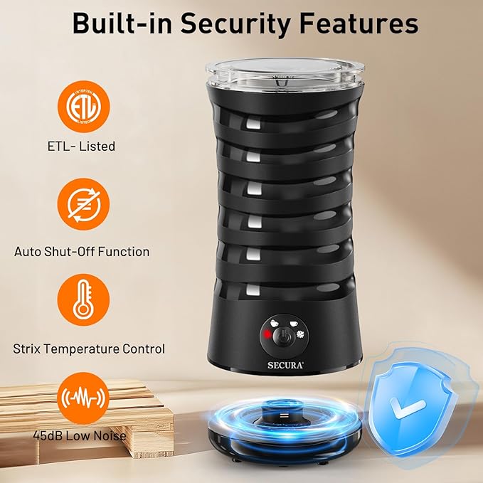 Secura Electric Milk Frother, 4-in-1 Automatic Hot & Cold Foam Maker