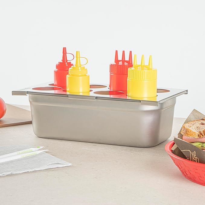 Restaurantware Squeeze Bottle Organizer - 1 Count - 12.795 x 7.087 x 0.394 Inches Stainless Steel Condiment Holder - Pan-Compatible Bottle Holder - Silver