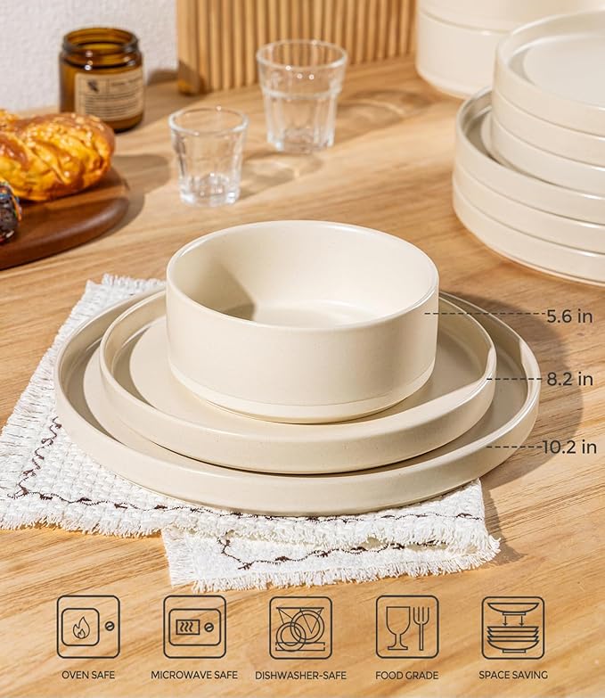 TheTerra Ceramic Dinnerware Set for 4, 12-Piece Plates and Bowls Set
